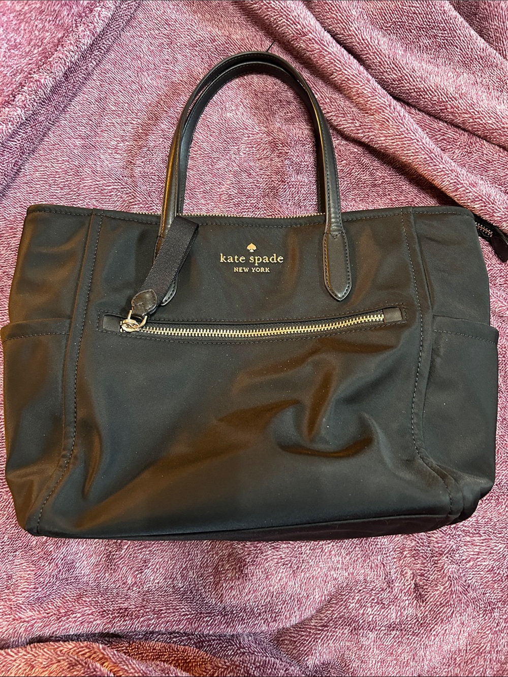 kate spade Chelsea black nylon tote with gold logo